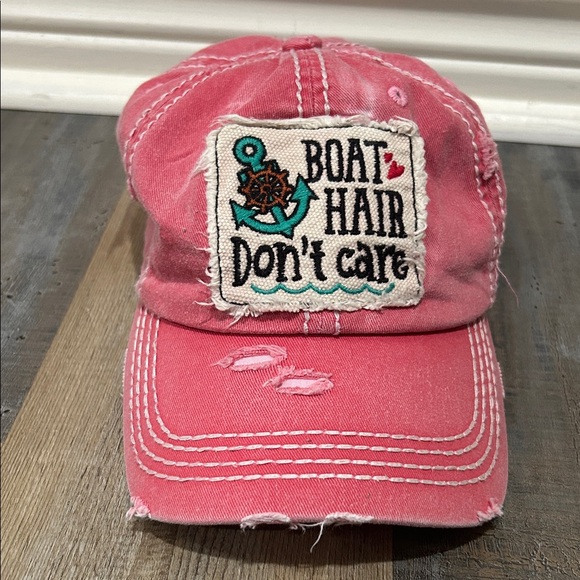 KBETHOS Accessories - KBETHOS Vintage “BOAT HAIR Don’t care” Pink Distressed Cap Gift Casual
